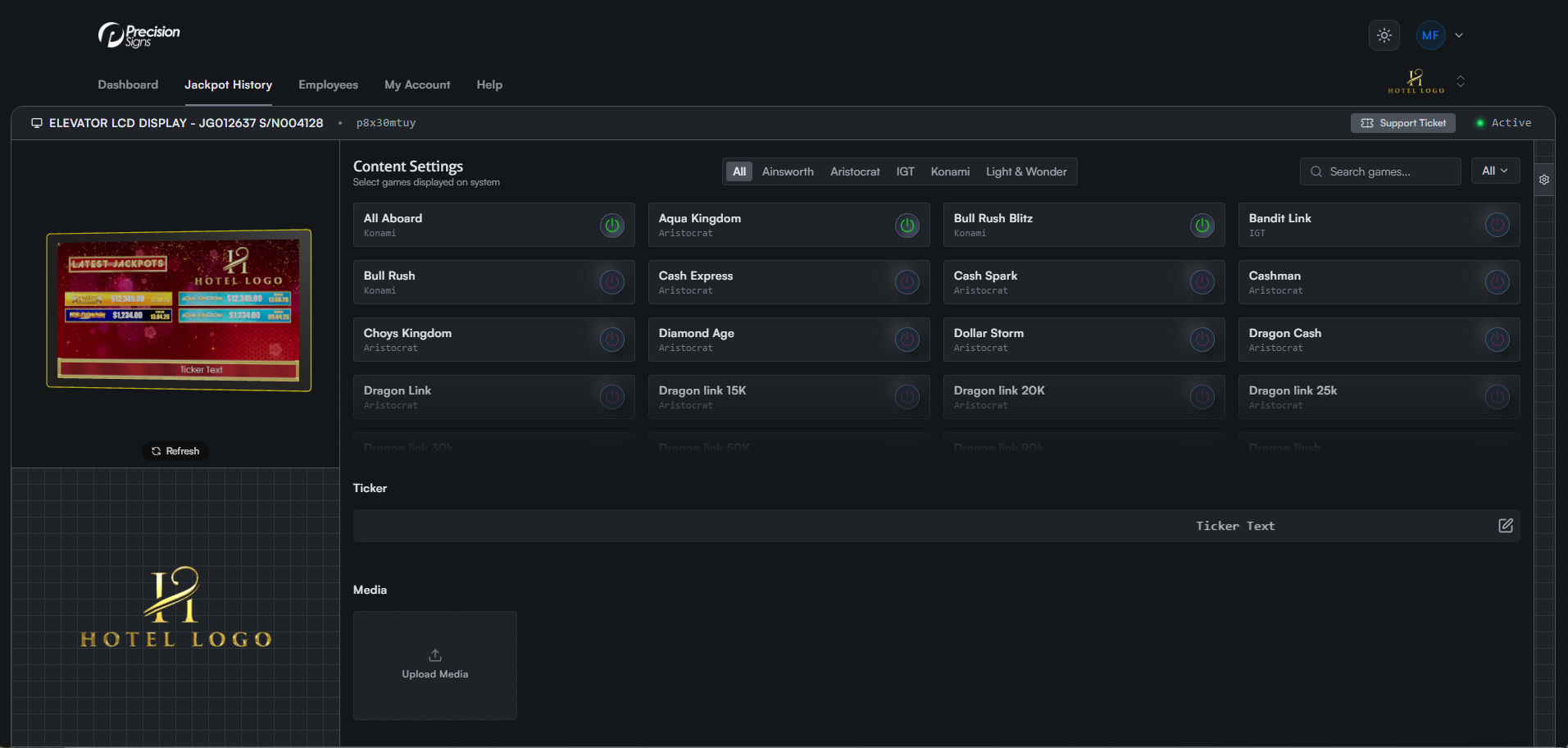 Jackpot history console