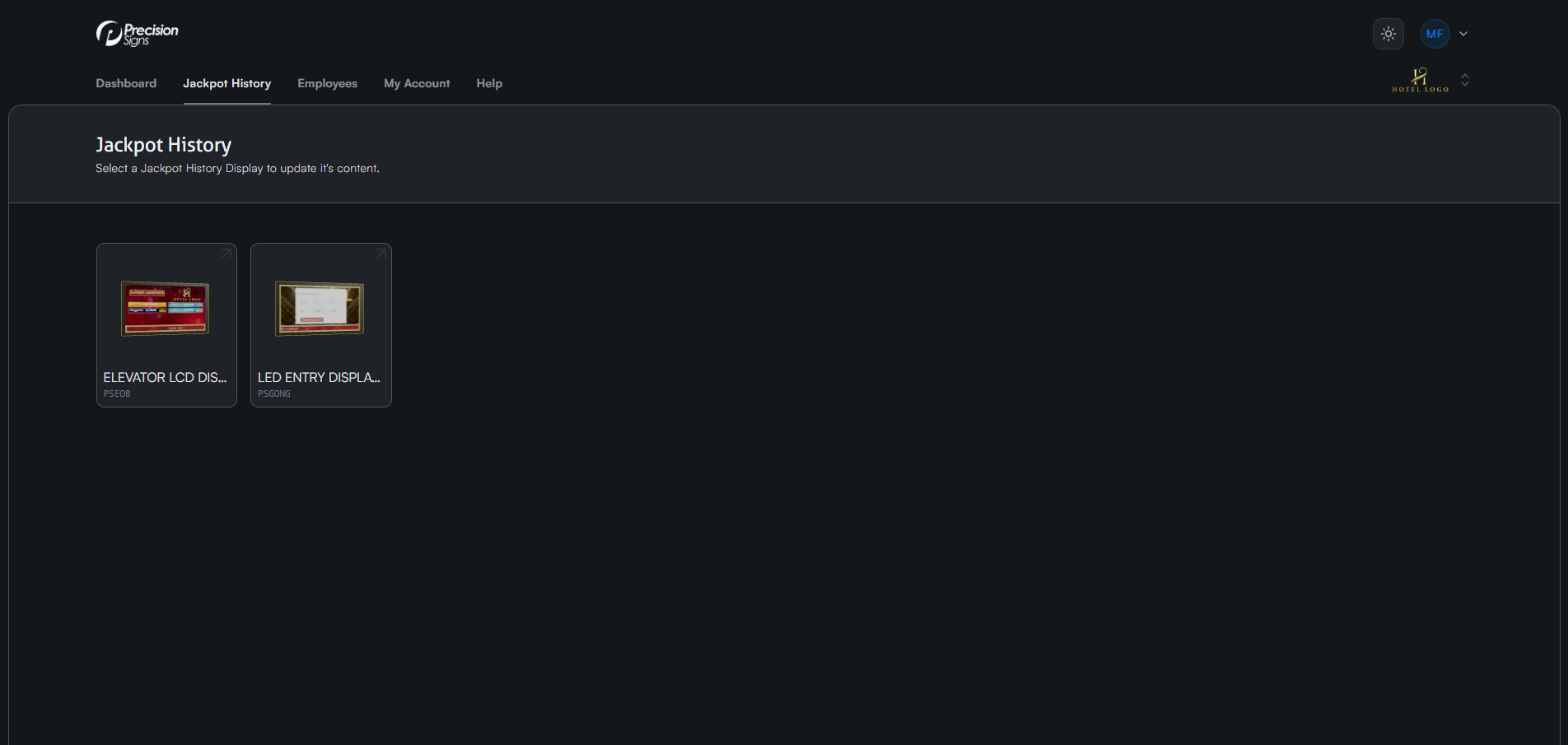 Jackpot history displays